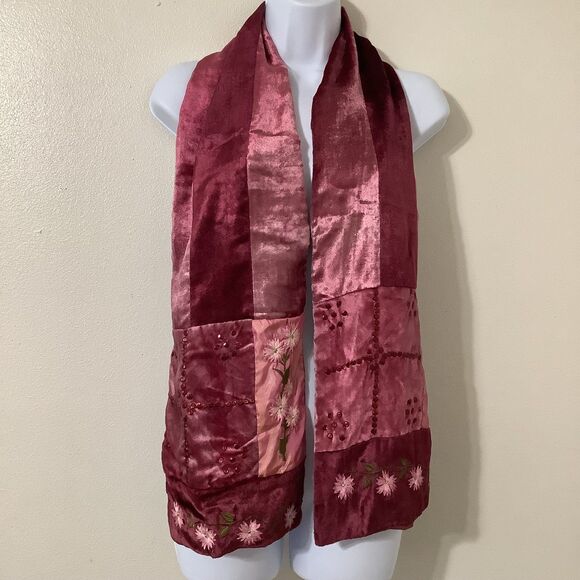Vintage 90s Pink Velvet Patchwork Fairy Grunge Whimsigoth Patchwork Sequin Scarf - Picture 1 of 4
